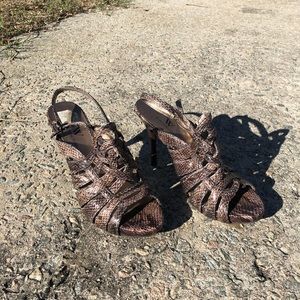 Brown Snake Print High Heels 71/2